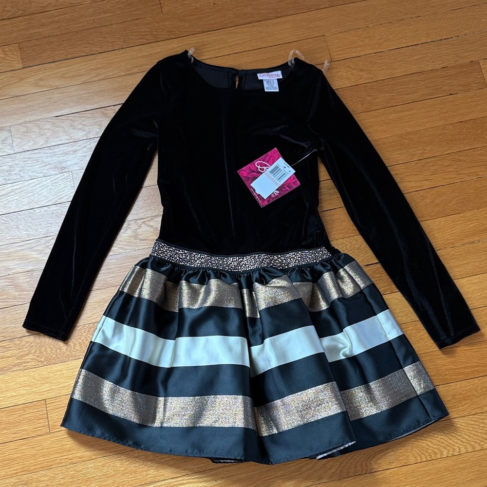 NWT Bloom Black and Gold Velvet Dress